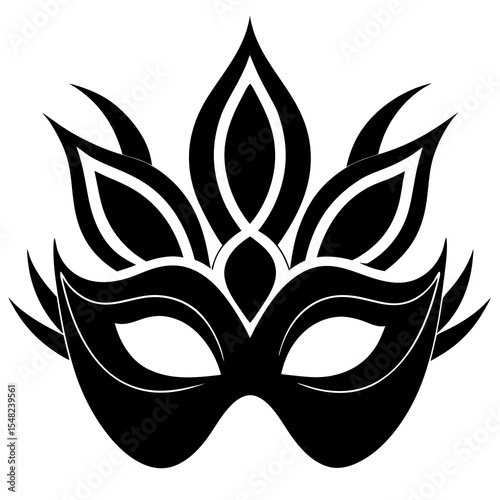 An elegant black and white masquerade mask is isolated on white background