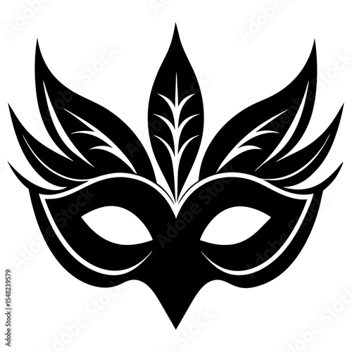 An elegant black and white masquerade mask is isolated on white background