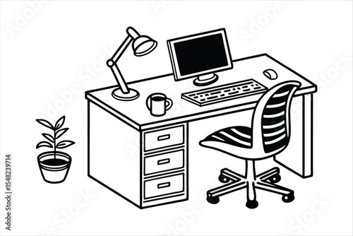 Home Office Desk Workspace Silhouette - Remote Work Setup