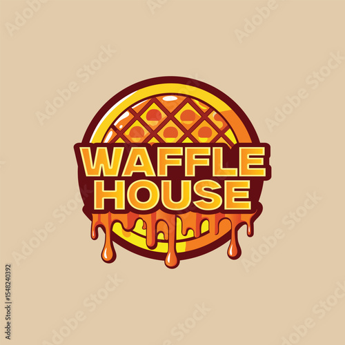 Waffle house logo design with syrup drizzle forming stylish initials, perfect for breakfast restaurant branding, sweet cafe identity, dessert shop vector, modern food business emblem