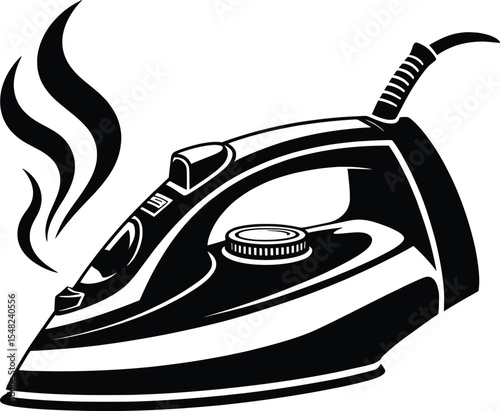 Electric Iron Vector Art, Retro Household Appliance Illustration.