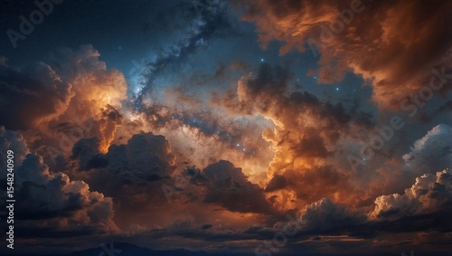 Dramatic Clouds Float Through Amber Night
