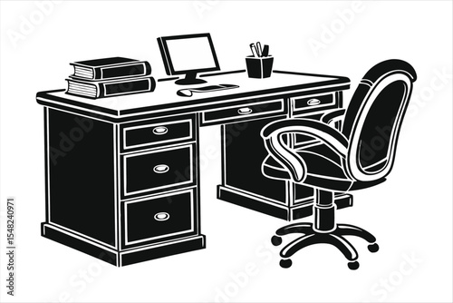 Home Office Desk Workspace Silhouette - Remote Work Setup