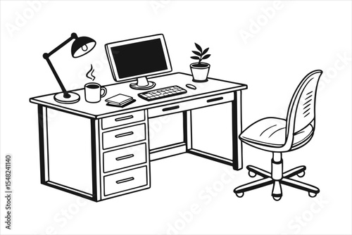 Home Office Desk Workspace Silhouette - Remote Work Setup