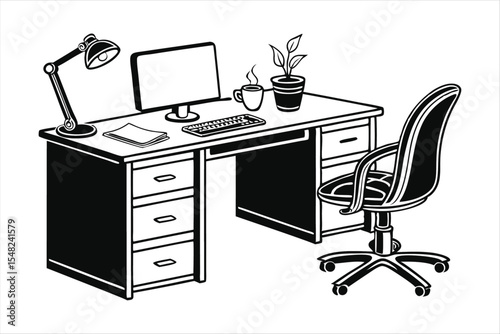 Home Office Desk Workspace Silhouette - Remote Work Setup