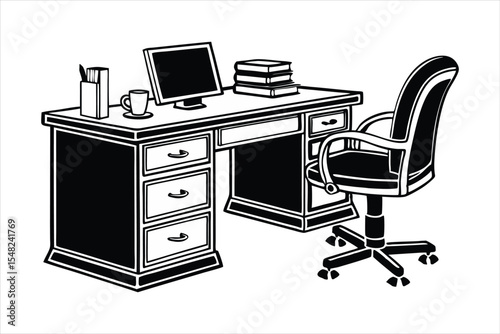 Home Office Desk Workspace Silhouette - Remote Work Setup