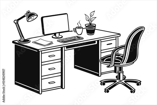 Home Office Desk Workspace Silhouette - Remote Work Setup
