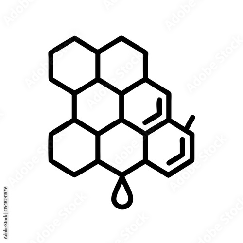 Honeycomb structure with honey drop in minimalist black line art  