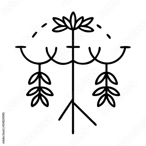 Decorative midsummer pole with leaves and flowers in minimal design  