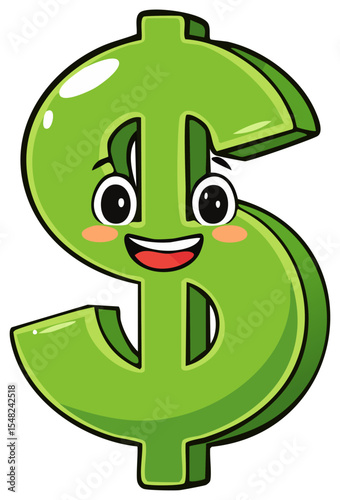 Cartoon green dollar sign with happy face clipart illustration, isolated 