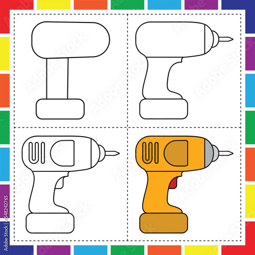 Easy Drill Drawing for Kids Step by Step Coloring Fun