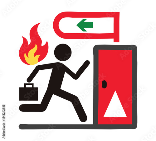 exit sign direction with running man and arrow.
