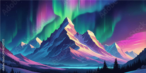 A fiery fantasy landscape unfolds with majestic mountains touching the cloud-kissed sky, illuminated by the vibrant hues of sunset
