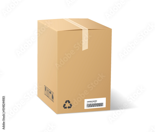 Illustration of a plain cardboard box with realistic texture. Simple and minimalistic style. Used for shipping or storage purposes. Focused on sustainability.