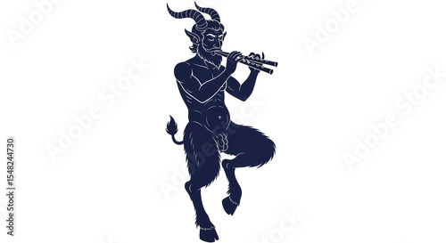 Isolated Silhouette of a Satyr Playing Flute