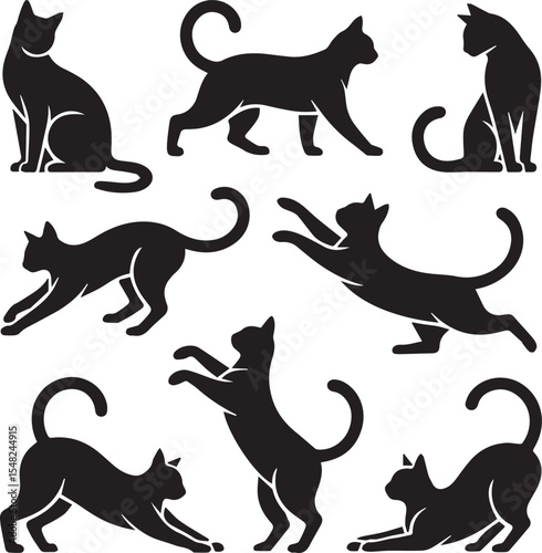 Cat Silhouettes Collection Black and White Vector 
