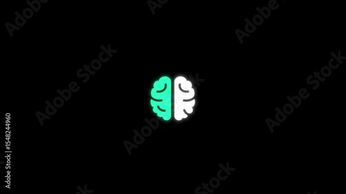 An animated brain icon on a black background. The brain glows with neon or electric pulses, representing thoughts or neural activity. Subtle light waves or circuits animate across the brain. 