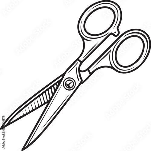 Black and White Line Drawing of Open Scissors shears