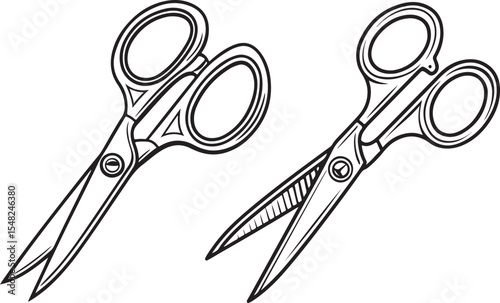 Two Black and White Line Art Scissors Illustration