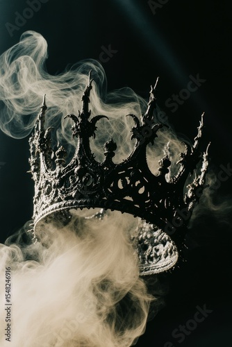 Majestic Ornate Crown Surrounded by Dramatic Mist and Shadows