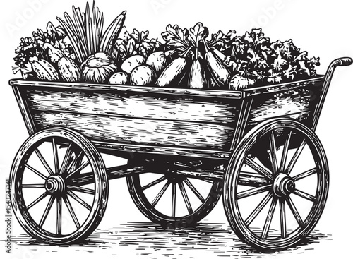 Rustic Wooden Cart Full of Harvest