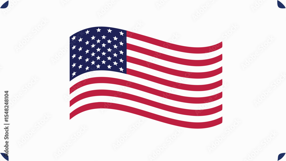 Illustration of a waving american flag with stars and stripes on a white background design art Illustration of a waving american flag with stars and stripes on a white background design art