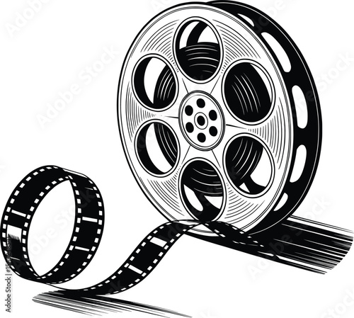 Classic Films Reel and Filmstrip Vintage Cinema Vector Illustration.