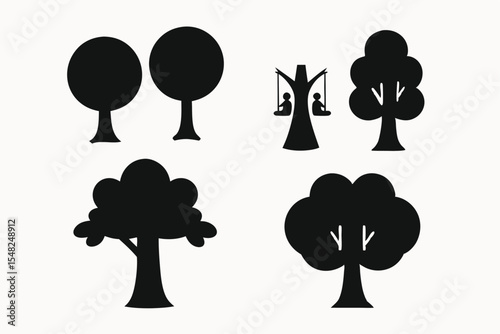 Collection of Simple Tree Silhouettes Icons and Clipart for Design Projects