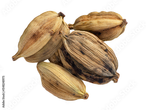 Wallpaper Mural Close-up of aromatic cardamom pods on white background, highlighting their texture and natural color, ready for culinary use. Torontodigital.ca