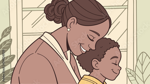 Happy cartoon family vector illustration with mother, father, and child showing love