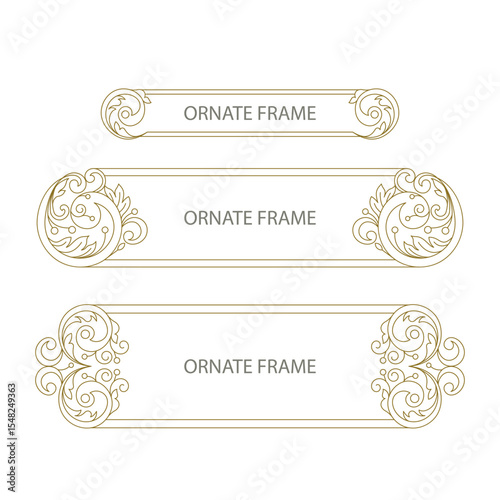 Set of vintage frames and borders. Vector design. Decorative floral ornament.