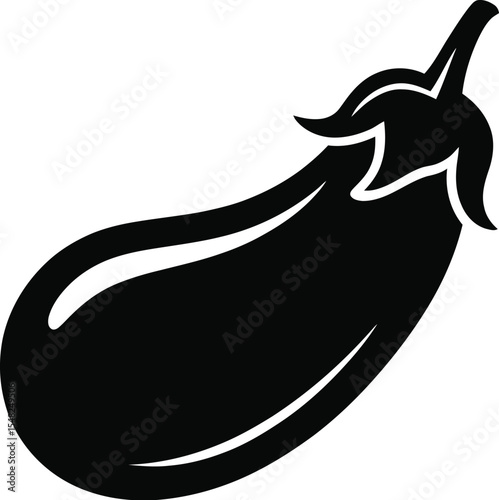 A simple black and white illustration of a single eggplant on a plain white background image design