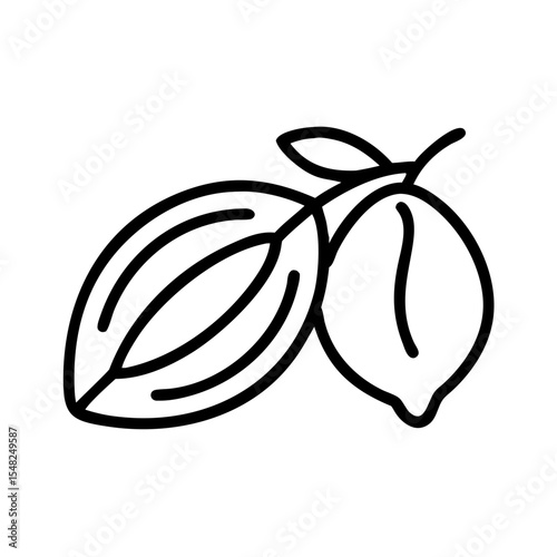 Cocoa beans with leaves in minimal line art style for World Chocolate Day  