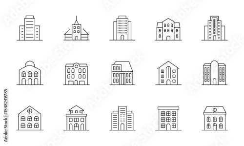 Building line icon set , such as city, apartment, condominium, town , vector illustration.
