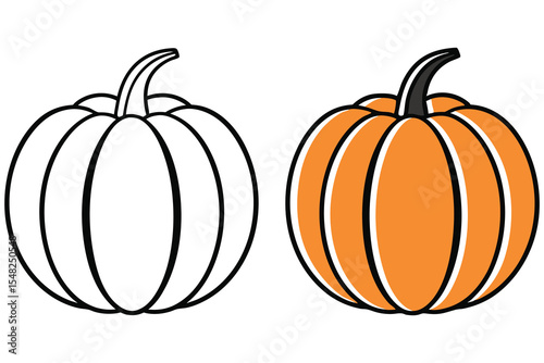 Two pumpkins showcase different styles; one is a simple outline, the other is colored