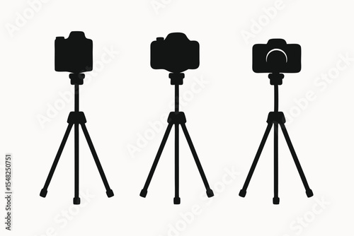 Camera on Tripod Professional Photography Equipment Icons