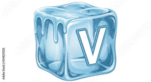 Isolated Ice Cube with Letter V