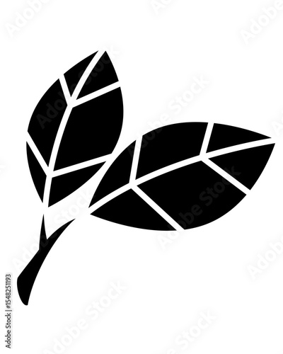 Branch with a couple of leaves stencil - vector silhouette image for logo or pictogram. Part of a plant, - leaves silhouette for stencil