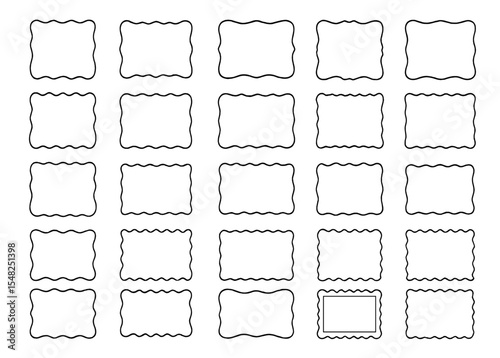Rectangle frames with wavy edges, empty text boxes, tags, labels, photo or picture frames, border set for text highlight, cutout shapes for scrapbooking, vector illustration.
