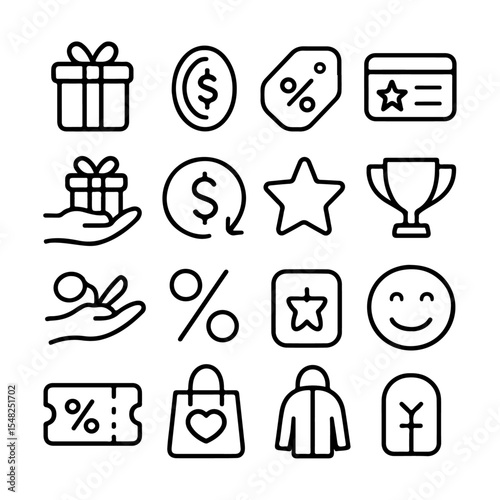 high quality bonus benefit offer reward line icon set