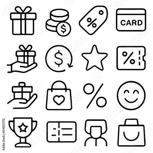 high quality bonus benefit offer reward line icon set