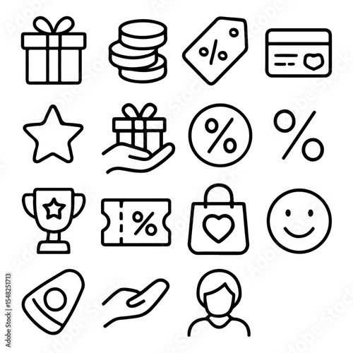 high quality bonus benefit offer reward line icon set