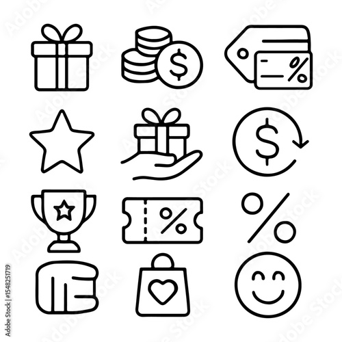 high quality bonus benefit offer reward line icon set