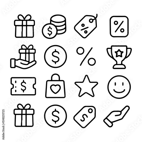high quality bonus benefit offer reward line icon set