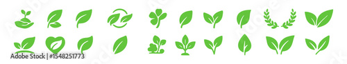 Set of ecology leaf icon, green leaf cutout, nature element, eco foliage design, organic shape, vector illustration, isolated environment graphic, clean energy, sustainable concept.