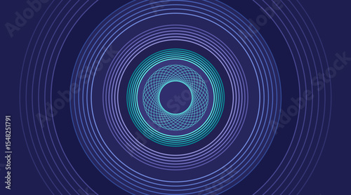 Abstract minimalistic circles background for global data concept, blue and orange tones sphere lines wireframe pattern, concept of science, technology, ai, energy vibration in space wallpaper