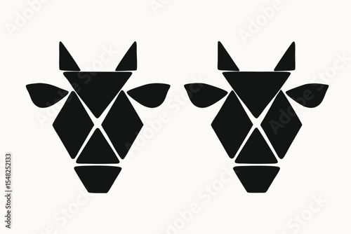 Geometric Cow Head Illustrations Abstract Animal Designs for Branding