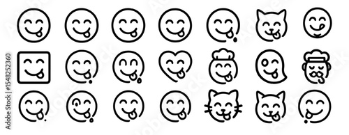 Yummy face smile icon, delicious emoji, happy expression, cheerful emotion, cute character, food love, joyful mood, fun emoji, snack icon, vector illustration.
