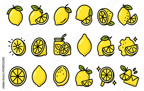 Fresh lemon fruit vector illustration, yellow lemon slice, citrus fruit icon, tropical fruit, vitamin C, summer fruit, healthy food, organic lemon, nature produce.