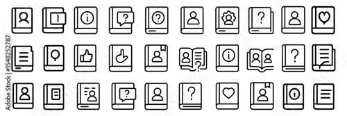 User guide book icon set, manual vector icon, line style, user book, web design, interface, education, help, support, learning, navigation, vector illustration, isolated on white background.